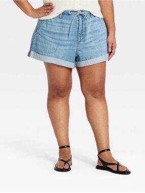 Pull-on Drawstring High-Rise Jeans Shorts - Universal ThreadLight Wash -26